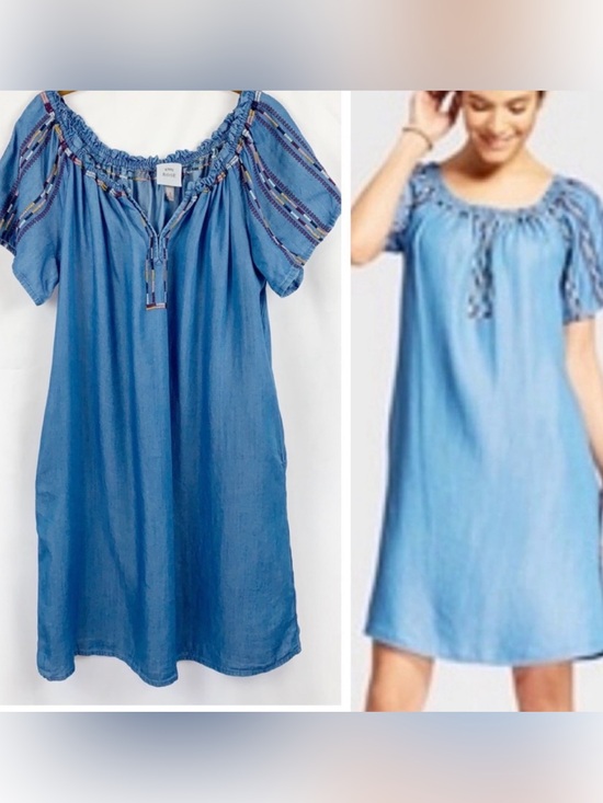 Knox Rose Dresses & Skirts - Knox Rose Boho Embroidered Chambray Shirt Dress SZ LG